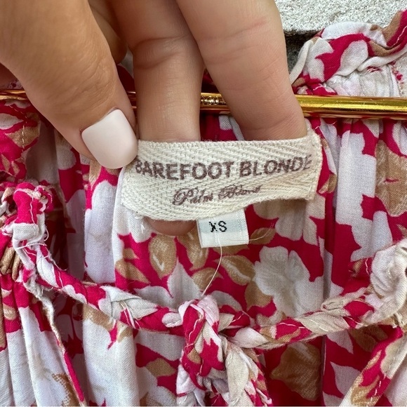 Barefoot Blonde Palm Beach Leilani Dress Pink White Floral Boho Tiered Rayon XS - Picture 6 of 15